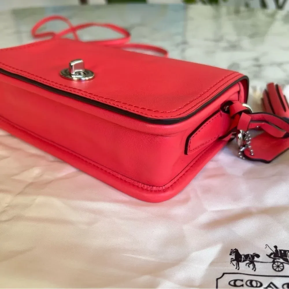 NWOT Coach Legacy Leather Penny Shoulder Crossbody Bag 19914 Bright Coral Pink